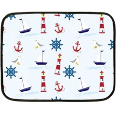 Lighthouse Sail Boat Seagull Double Sided Fleece Blanket (mini)  by artworkshop