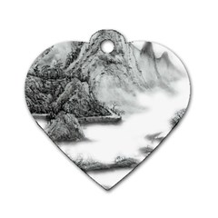 Ink-wash-painting-mountain-rolling-mountains Dog Tag Heart (two Sides)
