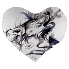 Tattoo-ink-flash-drawing-wolf Large 19  Premium Flano Heart Shape Cushions
