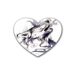 Tattoo-ink-flash-drawing-wolf Rubber Heart Coaster (4 Pack) by Jancukart