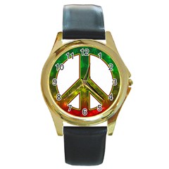 Peace-rastafarian Round Gold Metal Watch by Jancukart