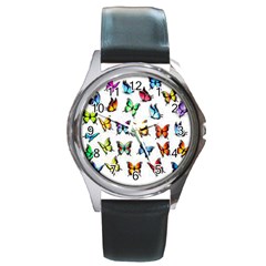 Big Collection Off Colorful Butterfiles Round Metal Watch by nate14shop