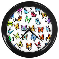 Big Collection Off Colorful Butterfiles Wall Clock (black) by nate14shop