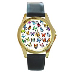 Big Collection Off Colorful Butterfiles Round Gold Metal Watch by nate14shop