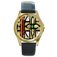 Abstract-0001 Round Gold Metal Watch by nate14shop