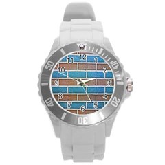 Brick-wall Round Plastic Sport Watch (l) by nate14shop