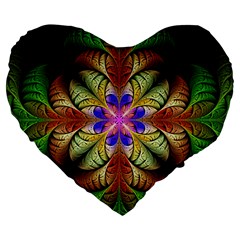 Fractal-abstract-flower-floral- -- Large 19  Premium Flano Heart Shape Cushions