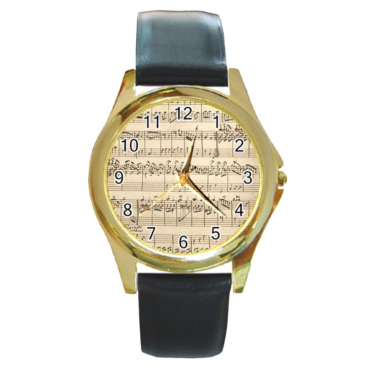 Print-musical Round Gold Metal Watch