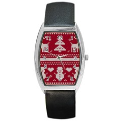 Christmas-seamless-knitted-pattern-background 001 Barrel Style Metal Watch by nate14shop