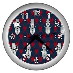 Christmas-seamless-knitted-pattern-background 002 Wall Clock (silver) by nate14shop