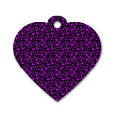 Small Bright Dayglo Purple Halloween Motifs Skulls, Spells & Cats On Spooky Black Dog Tag Heart (two Sides) by PodArtist