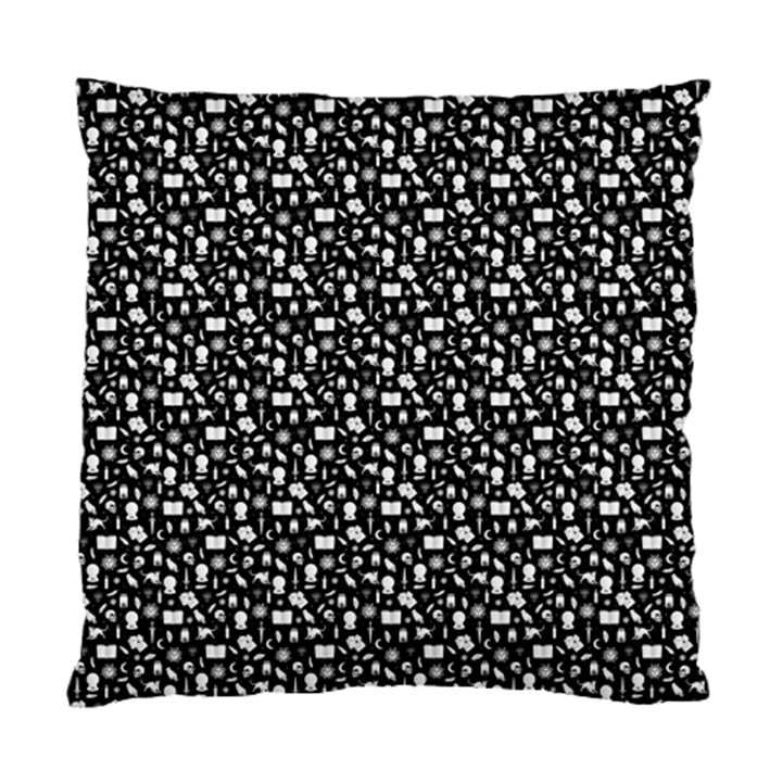 Small Bright White Halloween Motifs Skulls, Spells & Cats on Spooky Black  Standard Cushion Case (Two Sides)