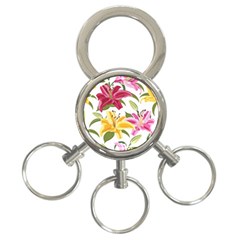 Lily-flower-seamless-pattern-white-background 001 3-ring Key Chain by nate14shop