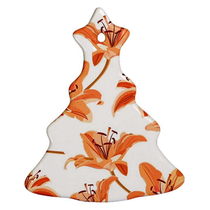 Lily-flower-seamless-pattern-white-background Christmas Tree Ornament (Two Sides)
