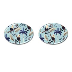 Tropical-leaves-seamless-pattern-with-monkey Cufflinks (oval) by nate14shop