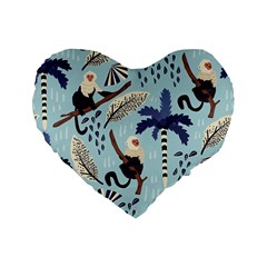 Tropical-leaves-seamless-pattern-with-monkey Standard 16  Premium Flano Heart Shape Cushions by nate14shop
