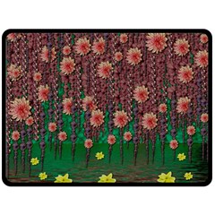 Floral Vines Over Lotus Pond In Meditative Tropical Style Double Sided Fleece Blanket (large)  by pepitasart