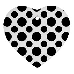 Seamless-polkadot-white-black Heart Ornament (two Sides) by nate14shop