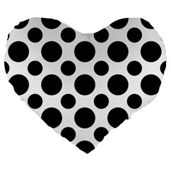 Seamless-polkadot-white-black Large 19  Premium Heart Shape Cushions
