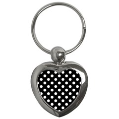 Polka-02 White-black Key Chain (heart) by nate14shop