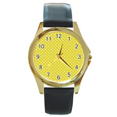 Polka-dots-yellow Round Gold Metal Watch by nate14shop