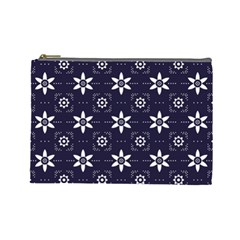 White Blue Floral Pattern Cosmetic Bag (large) by designsbymallika