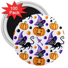 Halloween Cat Pattern 3  Magnets (100 Pack) by designsbymallika