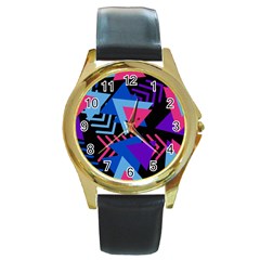 Memphis Round Gold Metal Watch by nate14shop