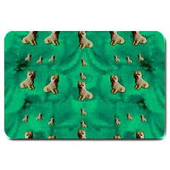 Happy Small Dogs In Calm In The Big Blooming Forest Large Doormat  by pepitasart