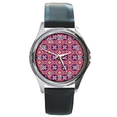 Abstract-background-motif Round Metal Watch by nateshop