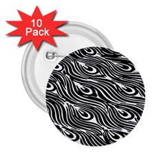 Animal-peacock,white Black 2 25  Buttons (10 Pack) 