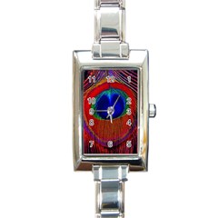 Peacock Plumage Fearher Bird Pattern Rectangle Italian Charm Watch by Sapixe