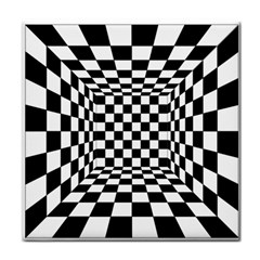 Black And White Chess Checkered Spatial 3d Tile Coaster by Sapixe