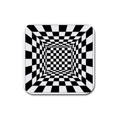 Black And White Chess Checkered Spatial 3d Rubber Square Coaster (4 Pack) by Sapixe