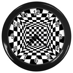 Black And White Chess Checkered Spatial 3d Wall Clock (black) by Sapixe