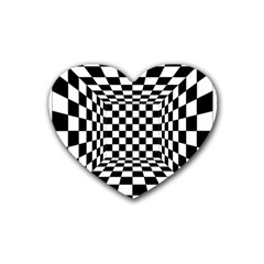 Black And White Chess Checkered Spatial 3d Rubber Heart Coaster (4 Pack) by Sapixe