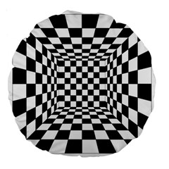 Black And White Chess Checkered Spatial 3d Large 18  Premium Flano Round Cushions by Sapixe