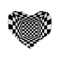 Black And White Chess Checkered Spatial 3d Standard 16  Premium Flano Heart Shape Cushions by Sapixe