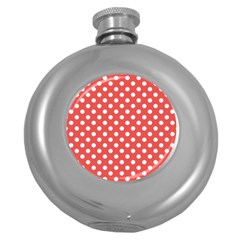 Polka-dots-red White,polkadot Round Hip Flask (5 Oz) by nateshop