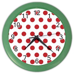 Polka-dots-white Red Color Wall Clock by nateshop