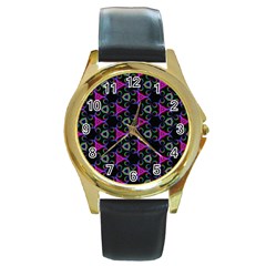 Background-triangle Round Gold Metal Watch by nateshop