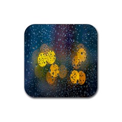 Bokeh Raindrops Window  Rubber Coaster (square) by artworkshop