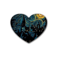 Cartoon Starry Night Vincent Van Gofh Rubber Heart Coaster (4 Pack) by Jancukart
