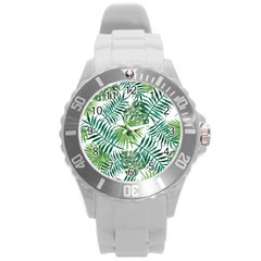 Leaves Background Wallpaper Pattern Round Plastic Sport Watch (l) by Amaryn4rt