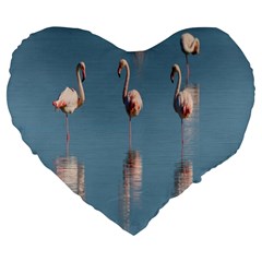 Flamingo Birds Plumage Sea Water Large 19  Premium Flano Heart Shape Cushions by artworkshop