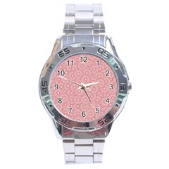 Flora Flowers Pattern Design Pink Spring Nature Stainless Steel Analogue Watch by artworkshop
