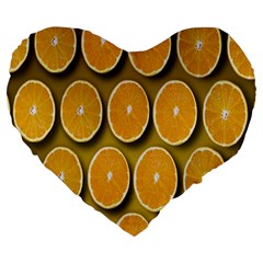 Orange Slices Cross Sections Pattern Large 19  Premium Flano Heart Shape Cushions by artworkshop