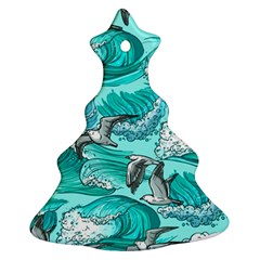 Sea Waves Seamless Pattern Christmas Tree Ornament (two Sides) by Wegoenart