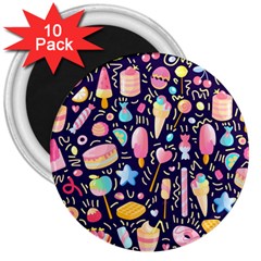 Cute-seamless-pattern-with-colorful-sweets-cakes-lollipops 3  Magnets (10 Pack)  by Wegoenart