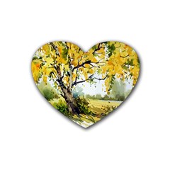 Landscape Painting Meadow Garden Rubber Heart Coaster (4 Pack) by Wegoenart